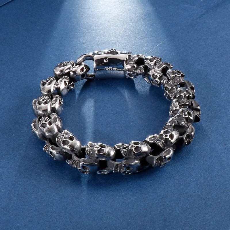 12/15mm Evil Ghost Head Skull Chain Bracelet Men 316L Stainless Steel Punk Shiny Matte Biker Rock Demon Jewelry