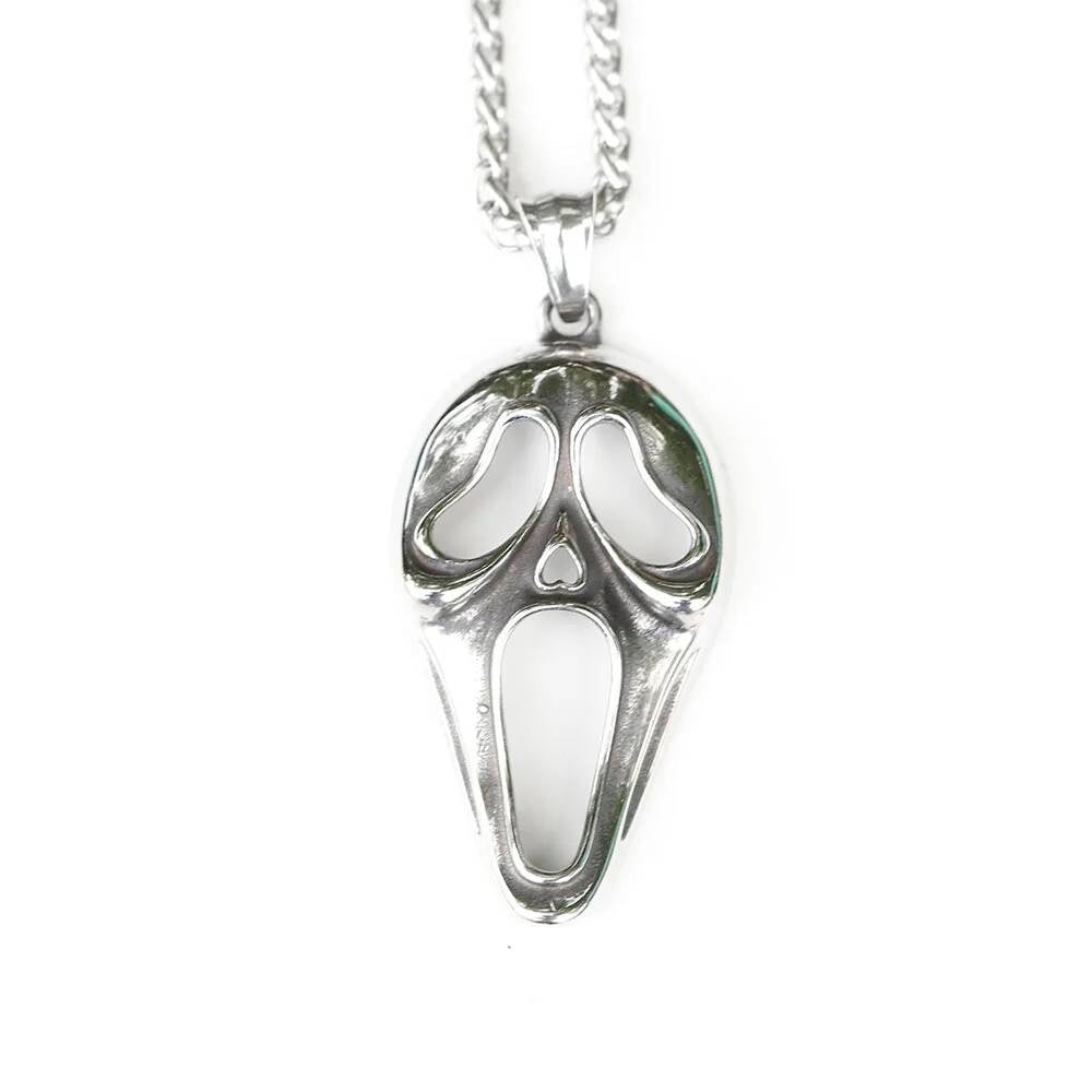 Scream Mask Pendant Necklace - Stainless Steel Ghostface Necklace for Horror Fans