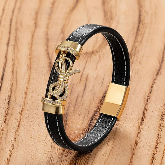 Men's Black Leather Panther Head Bracelet for Bold Gifts Style-A