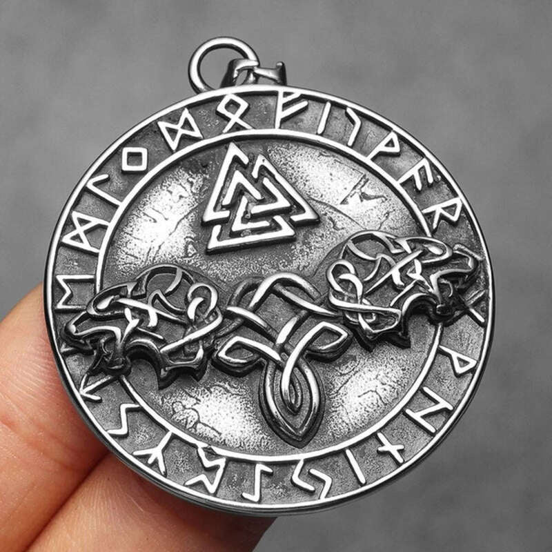 316L Stainless Steel Valknut Wolf Rune Pendant – Norse Viking Amulet Necklace