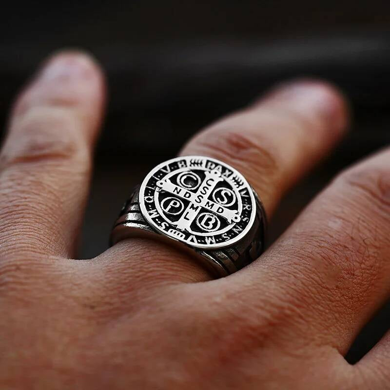 316L Stainless Steel St. Benedict Cross Ring Vintage Religious Band