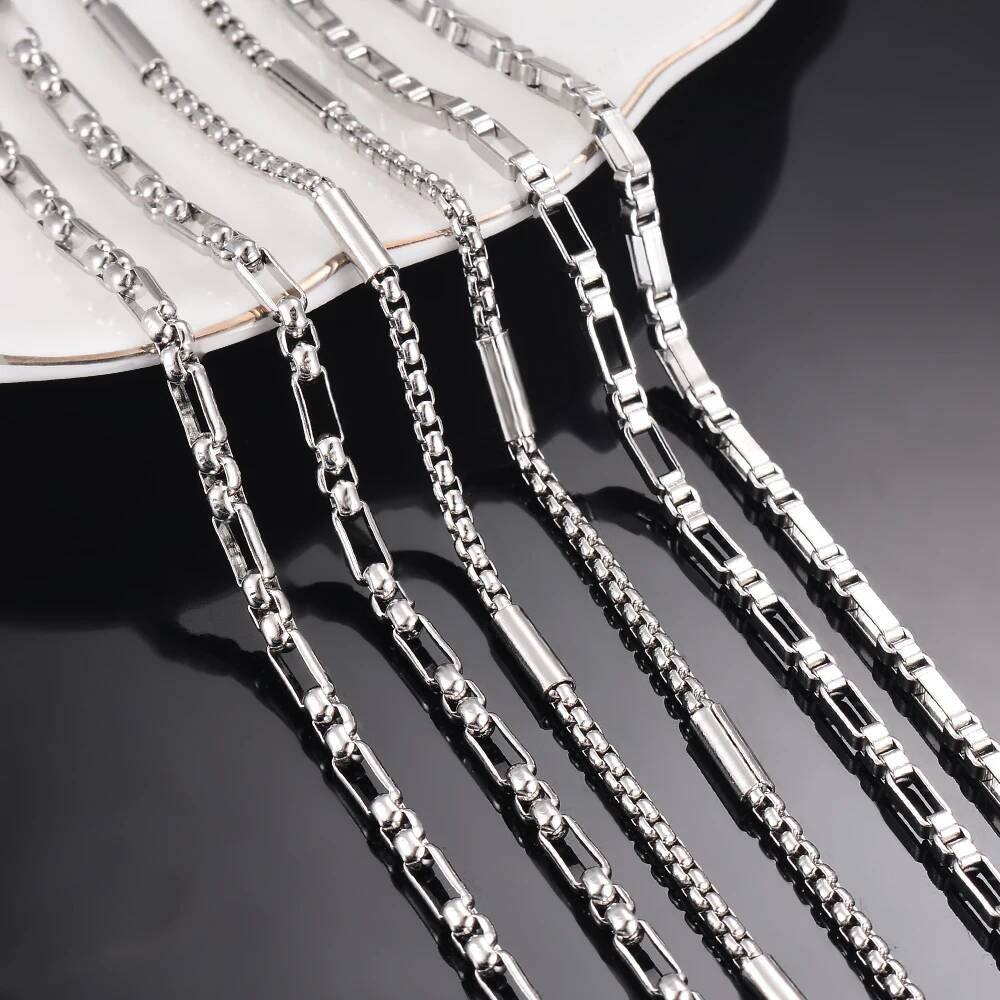 New 1 piece Stainless Steel Square Pearl 3:1 Handmade Box Chain DIY Jewelry Making Bracelet Anklet Necklace