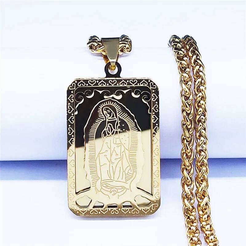 316L Stainless Steel Virgin Mary Medal Protect Necklace Pendant For Men Religion Rosary Jewelry Accessories
