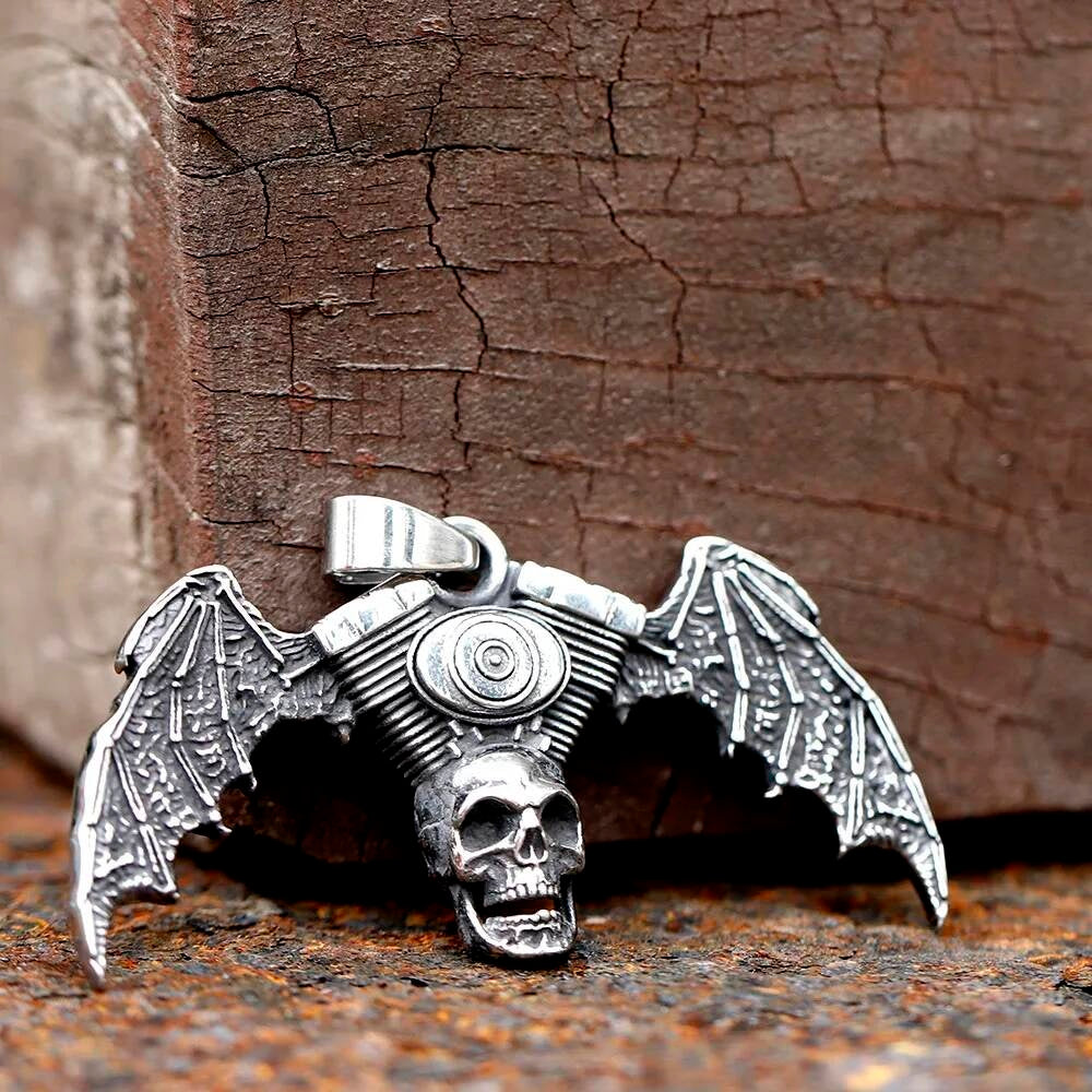 Skull with Bat Wings Pendant Necklace – Gothic Gothic Vibes with an Eye of Providence