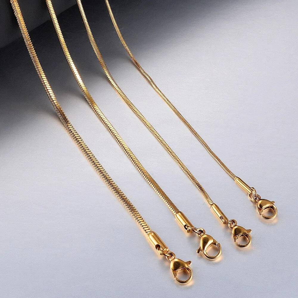 1 piece Width 0.9mm/1.2mm/1.5mm Gold Color Square Snake Chain Men Women 316 Stainless steel Necklace Jewelry