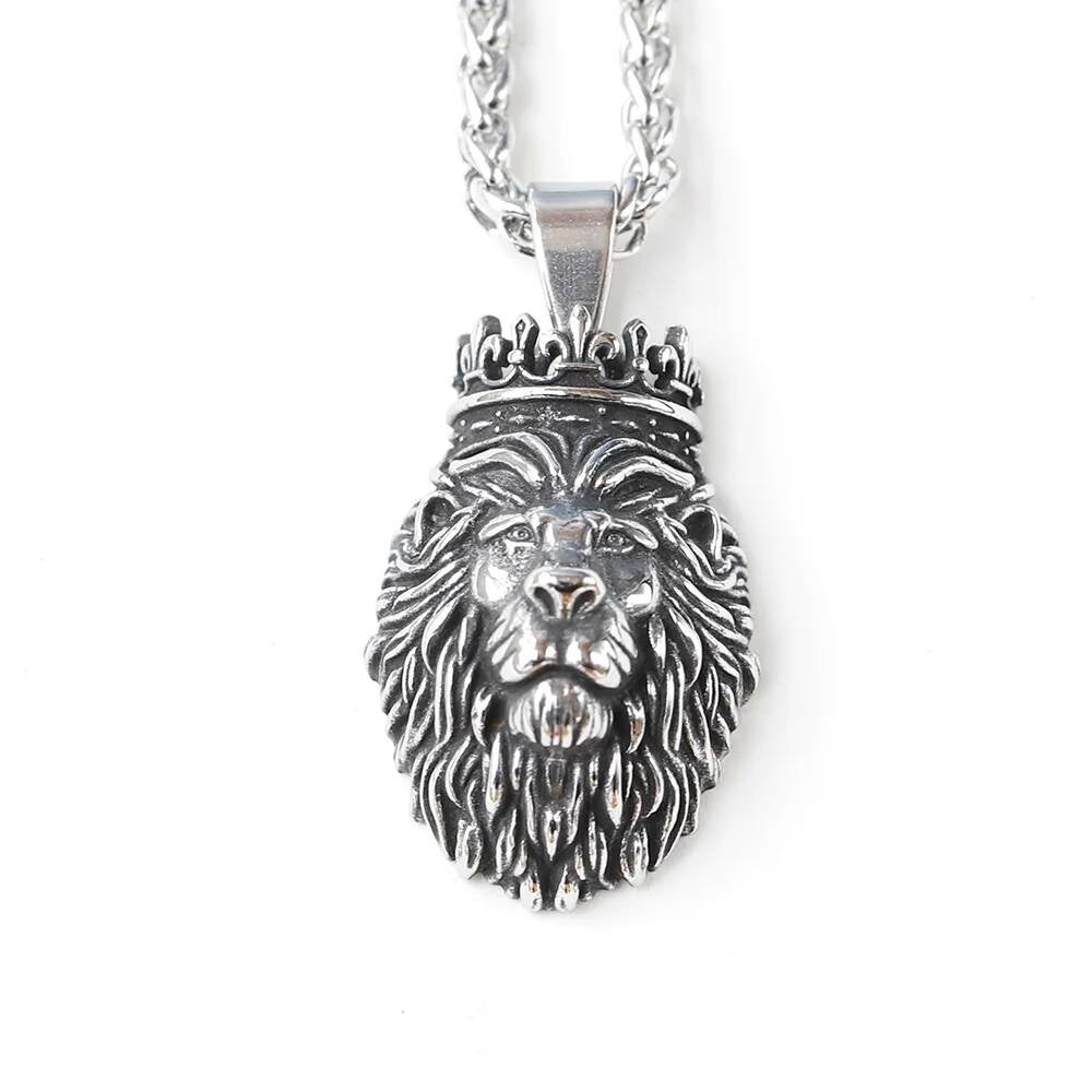 Lion Head with Crown Pendant – Symbol of Royalty and Courage