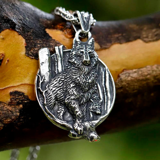 Unisex 316L Stainless Steel Viking Wolf Pendant Necklace Norse Animal Jewelry