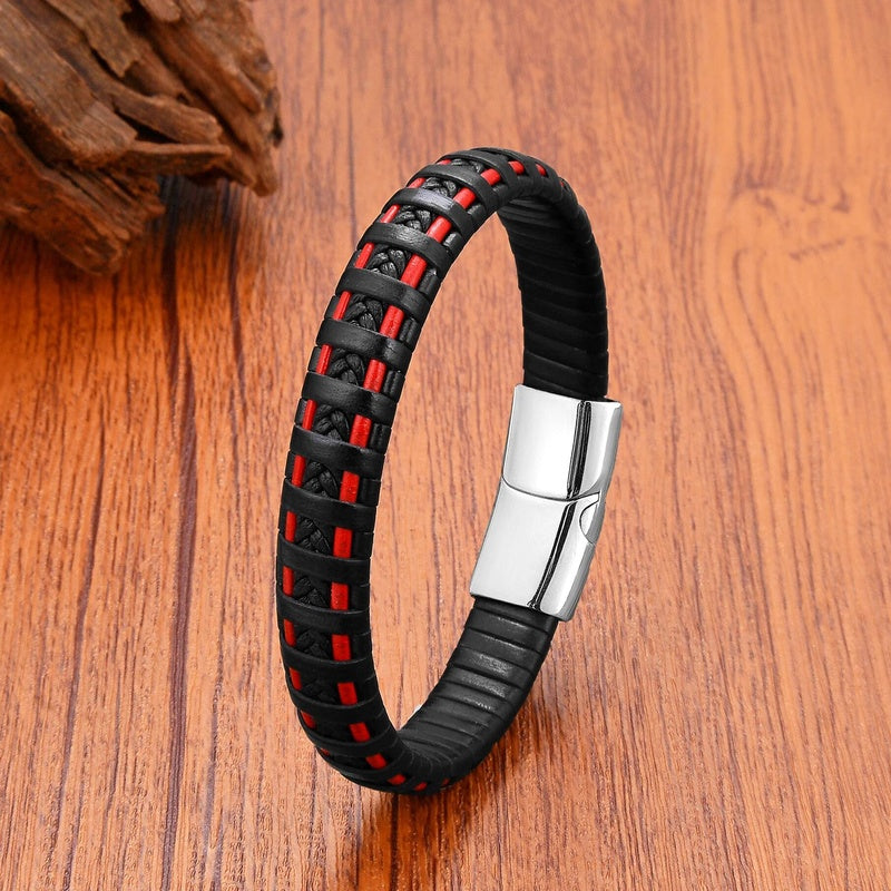 Stainless Steel Magnetic Bracelet for Man Women Vintage Leather Tibetan Bracelets Couples Matching Things Simple Jewelry Gifts White Buckle