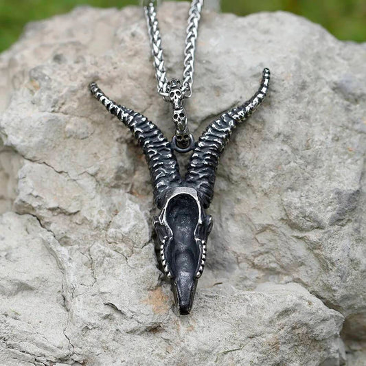 Goat Skull Horn Pendant Necklace – Gothic Baphomet Style Jewelry
