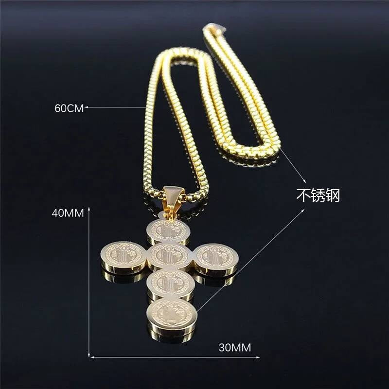316L Stainless Steel Saint Benedict Cross Necklace Chain Pendant For Men Jewelry