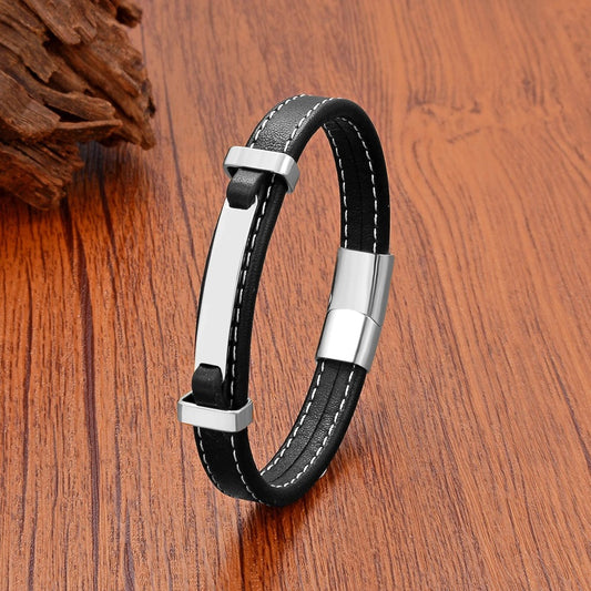 Novelties Trend to Sell Stainless Steel Men's Bracelets Leather Bracelet Jewelry for Woman Punk Man Accessories Steel Color