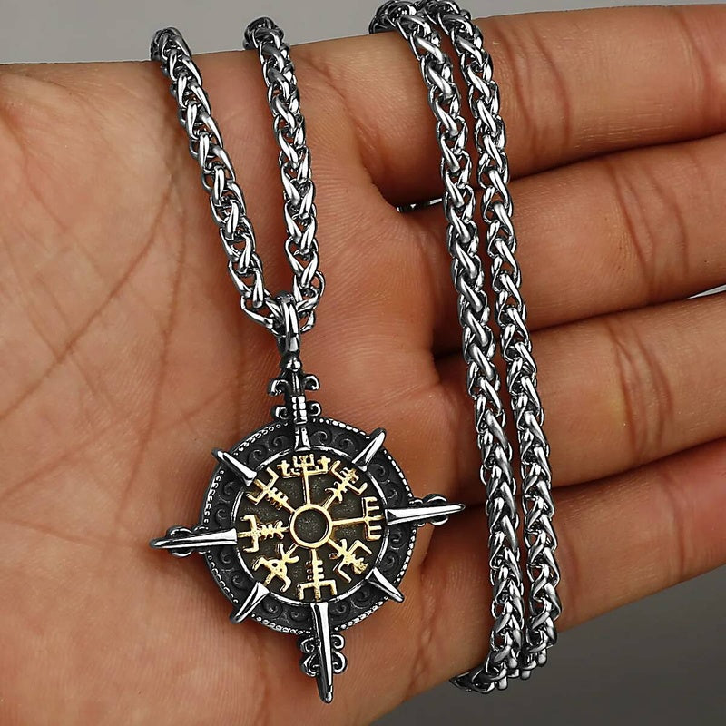 Viking Rune Compass Pendant Necklace – Norse Symbol of Protection and Guidance