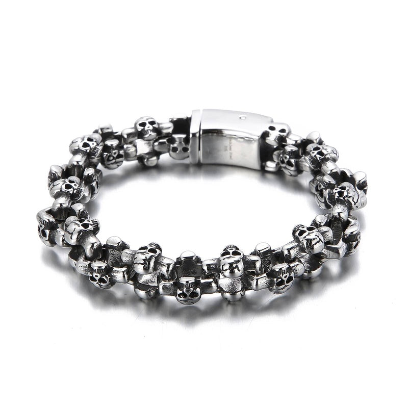 Skull Bone Link Chain Bracelet Men Stainless Steel Cast Jewelry