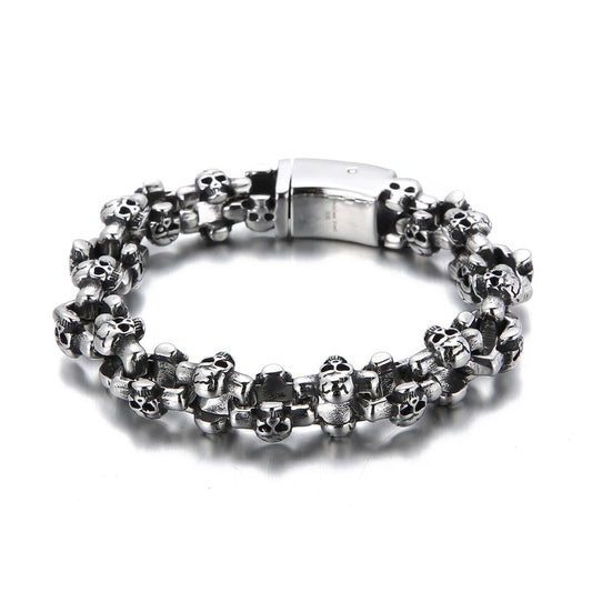 Skull Bone Link Chain Bracelet Men Stainless Steel Cast Jewelry