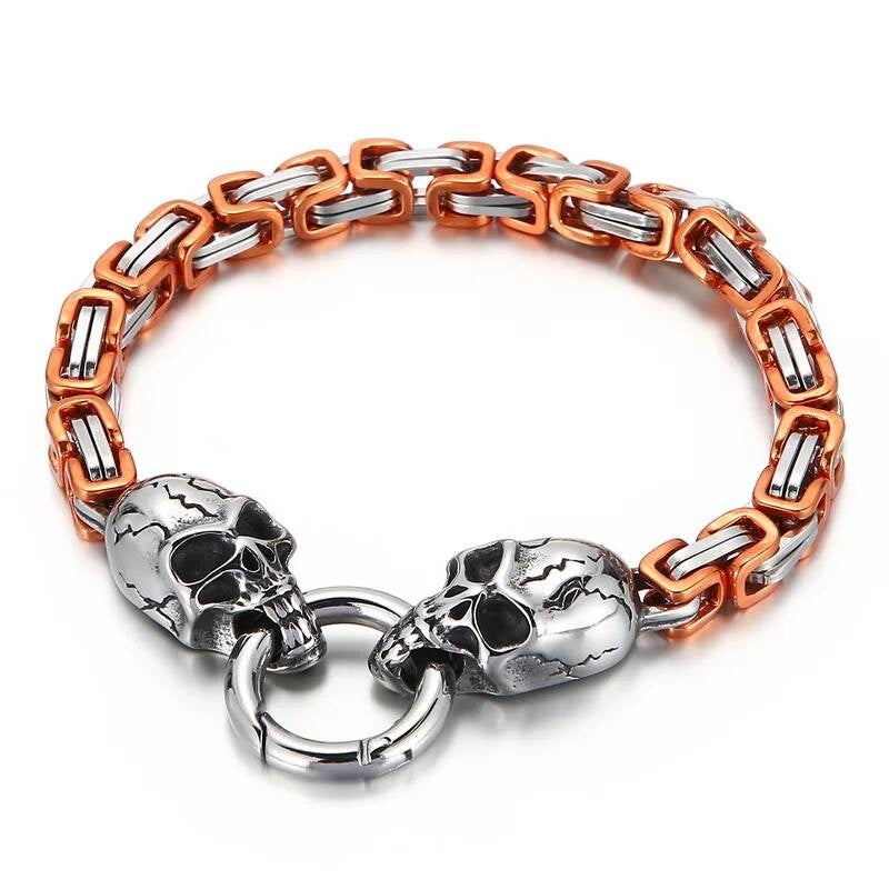 6mm Colorful Royal Skull Bone Chain Bracelet Men Stainless Steel Jewelry Orange