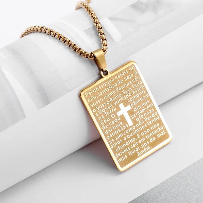 316L Stainless Steel Tag Pendant Cross Chain Necklace For Men Religious Accessories Gold 60cm