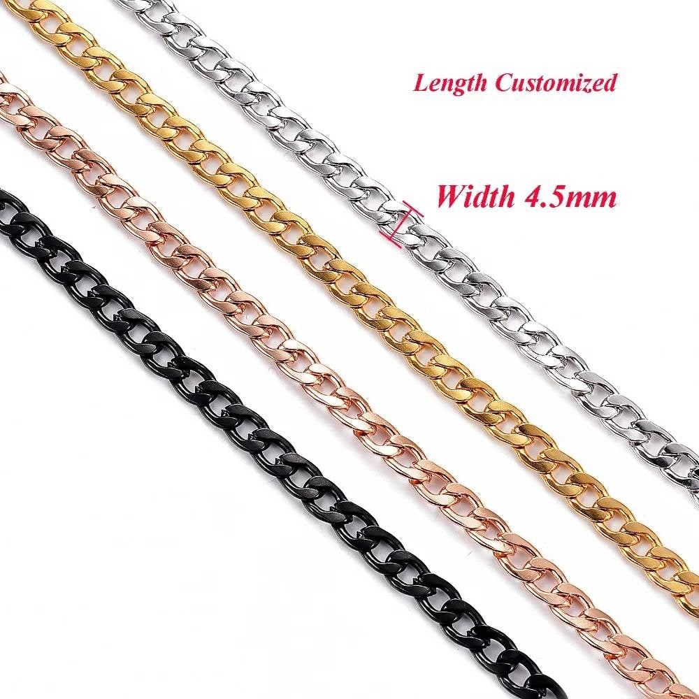 1 piece Width 3/4.5mm Flat Curb Chain Stainless Steel Necklace 3 Colors