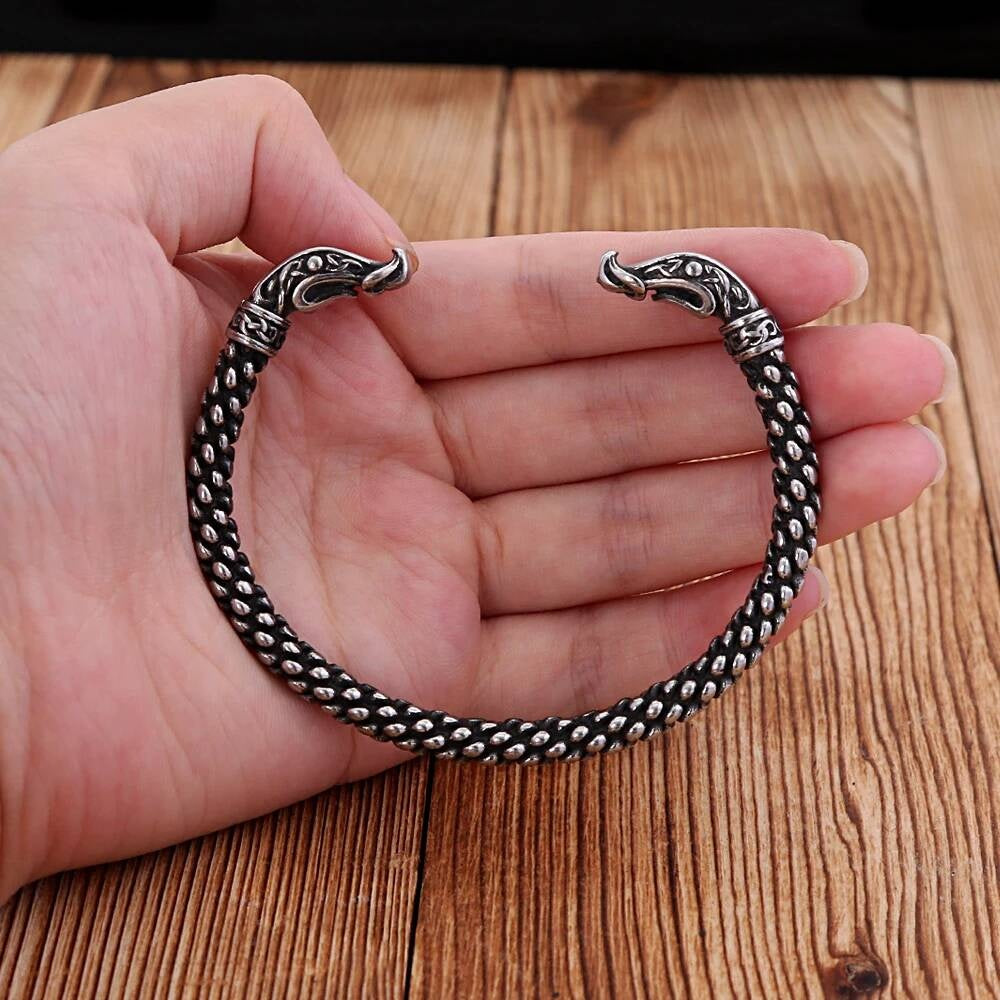 Viking Dragon Head Stainless Steel Bracelet – Norse Dragon Scale Cuff