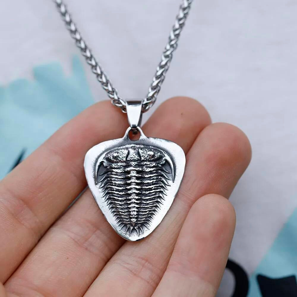Trilobite Fossil Pendant Necklace - Unique Stainless Steel Prehistoric Amulet for Men