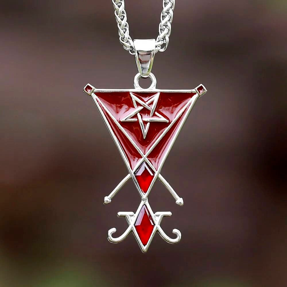 316L Stainless Steel Red Triangle Symbol Pendant Necklace for Men