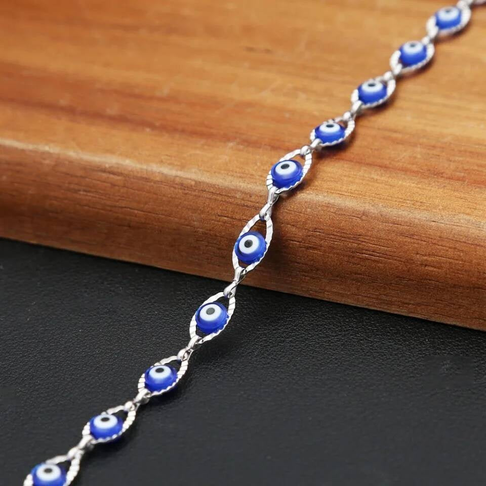New Fashion Turkish Evil's Eye Charm Bracelet For Men Women 316L Stainless Steel Punk Simple Lucky Amulet Jewelry Gift Wholesale
