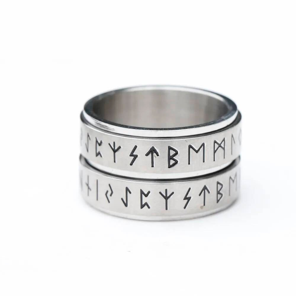 Rotatable Viking Rune Spinner Ring – 316L Stainless Steel Multicolor Band A