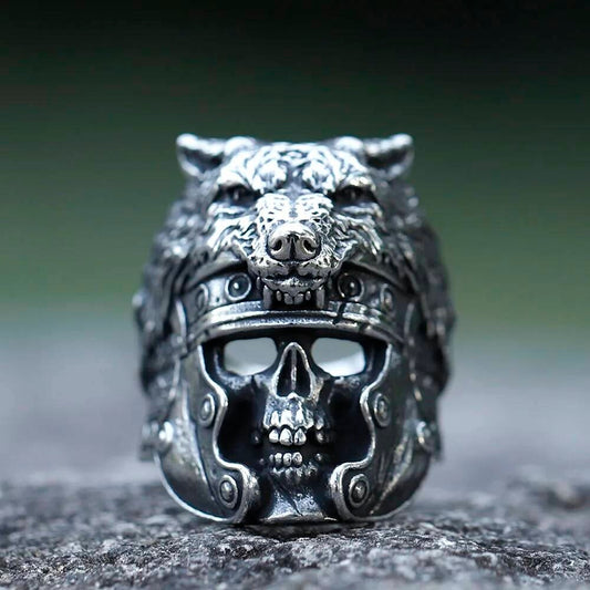 Vintage Wolf & Skull Viking Ring – 316L Stainless Steel Gothic Biker Jewelry