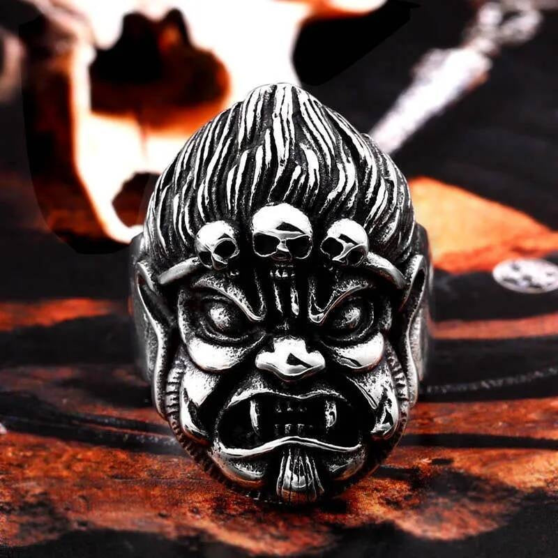 Wukong Skull Ring - Oriental Monkey King Myth 316L Stainless Steel Men's Jewelry