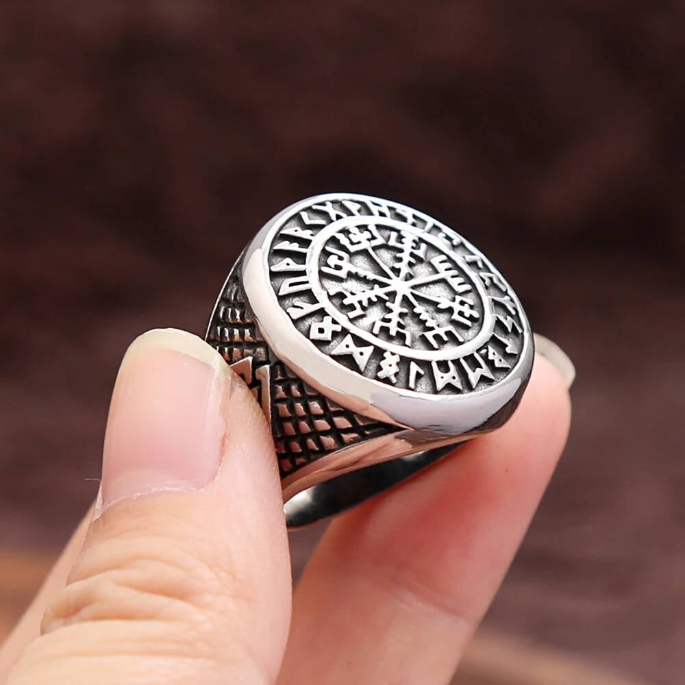 Vintage Viking Compass & Valknut Ring – 316L Stainless Steel Amulet Band