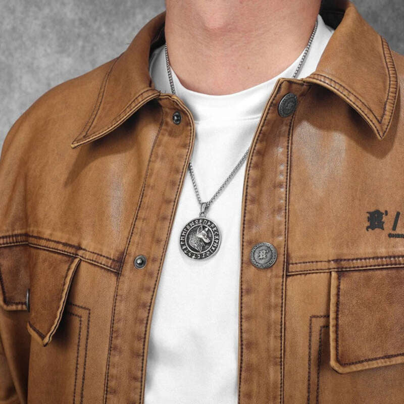 Viking Wolf Head Pendant Necklace – 316L Stainless Steel Norse Rune Amulet