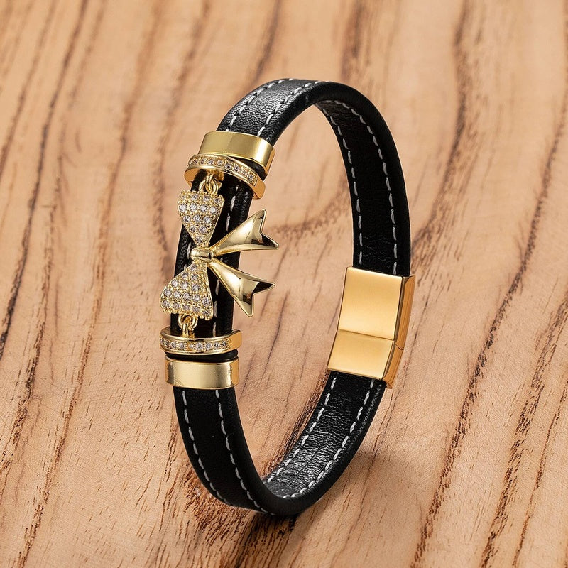 Men's Black Leather Panther Head Bracelet for Bold Gifts Style-G