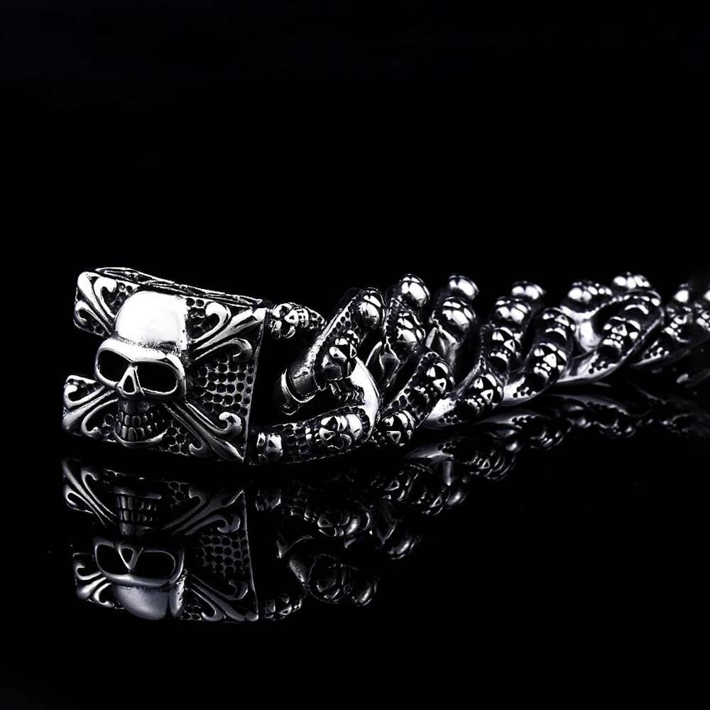 Skull Chain Bracelet – Gothic Punk Stainless Steel Biker Jewelry