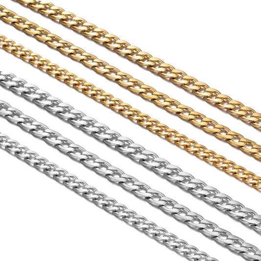 1 piece Stainless Steel Cuban Curb Necklace 3mm-9.5mm Curban Link Chain for Men Women Length 21cm-75cm