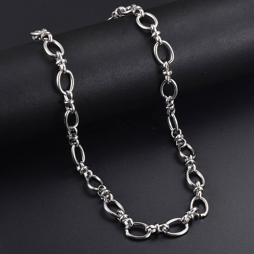 1 piece Women Mens Stainless Steel Handmade Oval Bracelet High Quality Big Chain Necklace Punk Heavy Jewelry Steel-1