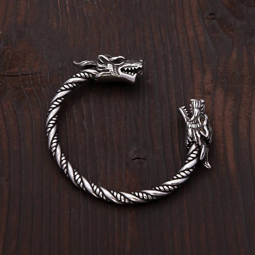 Viking Dragon Head Torque Bracelet – Twisted Stainless Steel Cuff