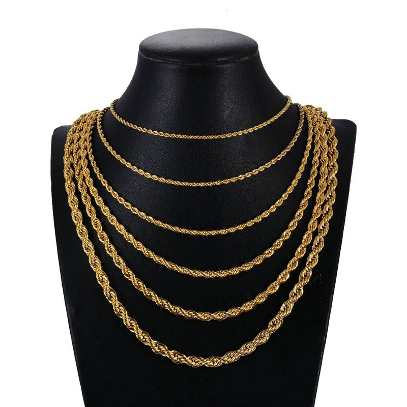 1 piece Gold Color Width 2mm/2.5mm/3mm/4mm/5mm/6mm Rope Necklace/Bracelet For Men Women Stainless Steel Chain Necklace
