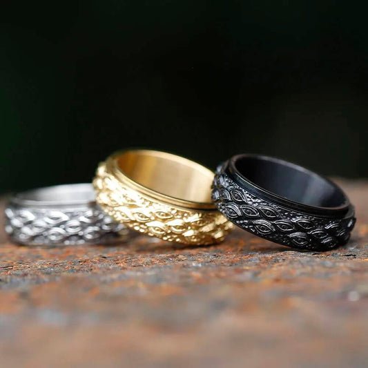 Vintage All-Seeing Eye Rotatable Ring – 316L Stainless Steel Black & Gold