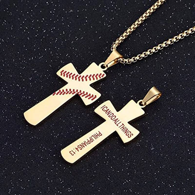 Stainless Steel Baseball Cross Chain Pendant Necklace For Men Sports Leisure Medal Accessories