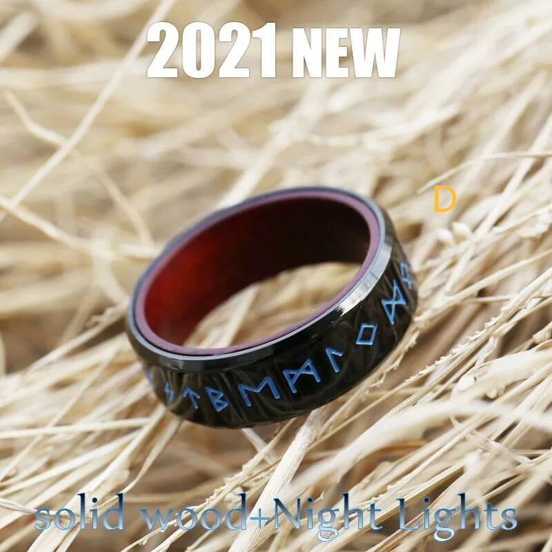 316L Stainless Steel Norse Rune Ring Red Vintage Viking Band