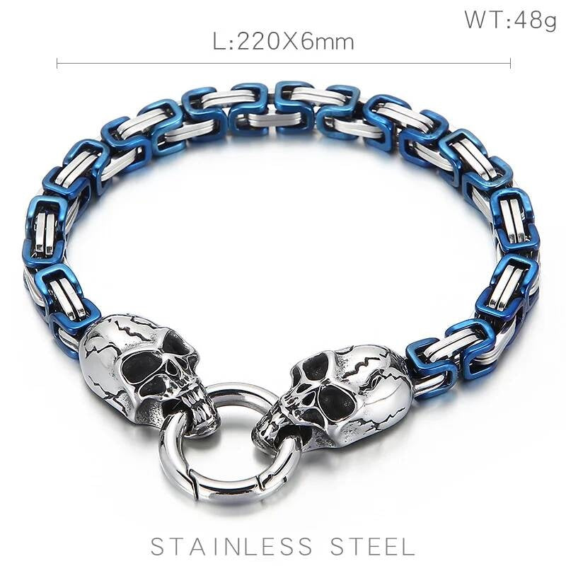 6mm Colorful Royal Skull Bone Chain Bracelet Men Stainless Steel Jewelry
