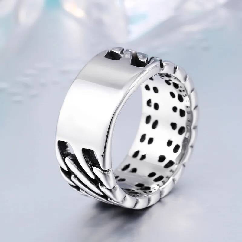 Chain Knit Steel Ring - Black Interlocked Link Men's Punk Gothic Jewelry