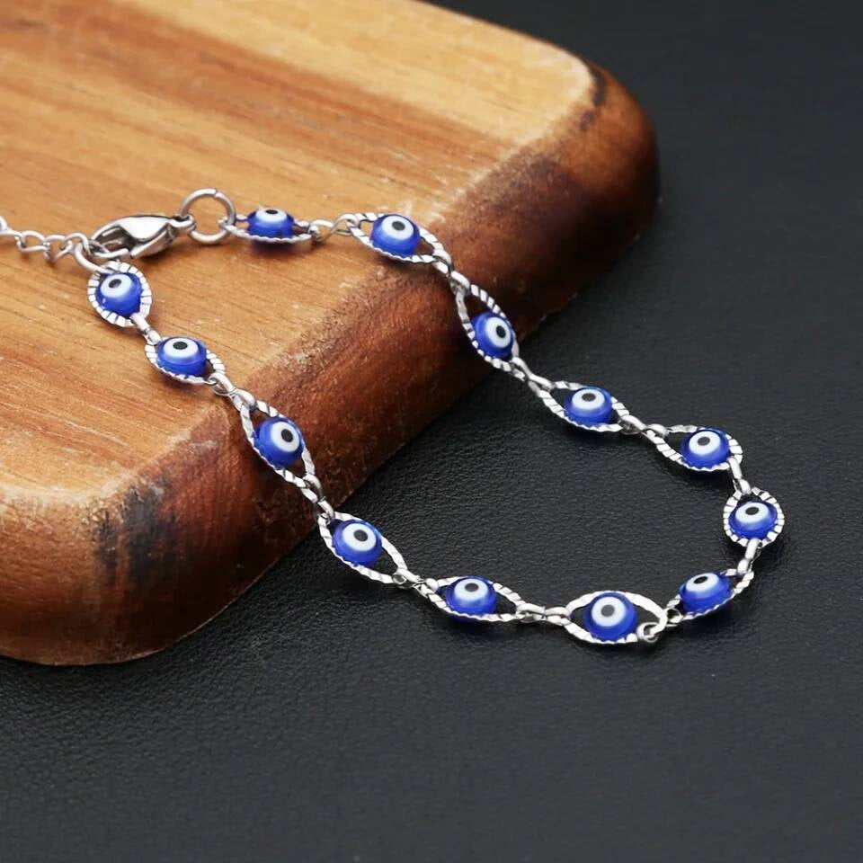 New Fashion Turkish Evil's Eye Charm Bracelet For Men Women 316L Stainless Steel Punk Simple Lucky Amulet Jewelry Gift Wholesale