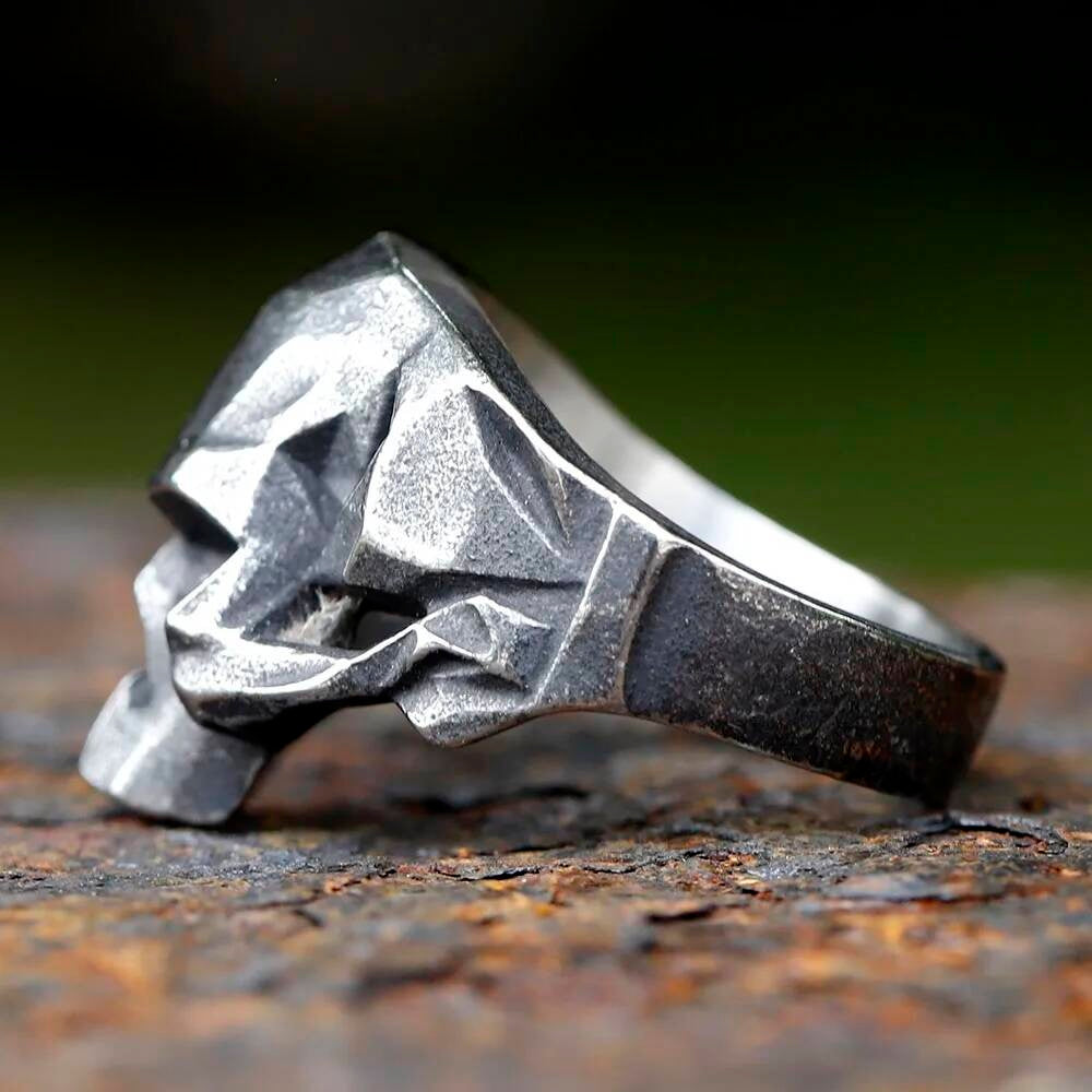 Retro Geometry Skull Ring – 316L Stainless Steel Biker-Hip Hop Statement Band