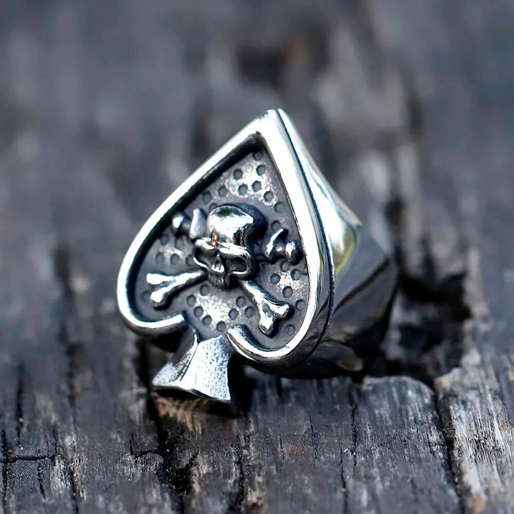 Ace of Spades Skull Ring – Gothic Stainless Steel Biker Punk Jewelry