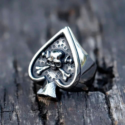 Ace of Spades Skull Ring – Gothic Stainless Steel Biker Punk Jewelry