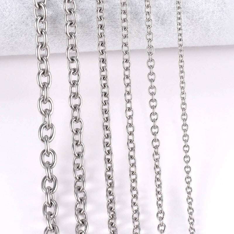 1Pc Width 1.5mm-6mm Stainless Steel Cross O Chain For Women Men DIY Jewelry Thin Bracelet Necklace