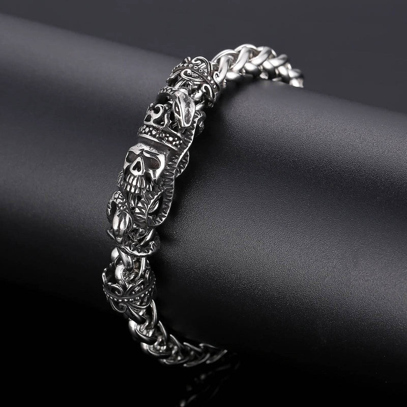 8mm Snake Skull Chain Bracelet Men Stainless Steel Magnet Clasp Jewelry
