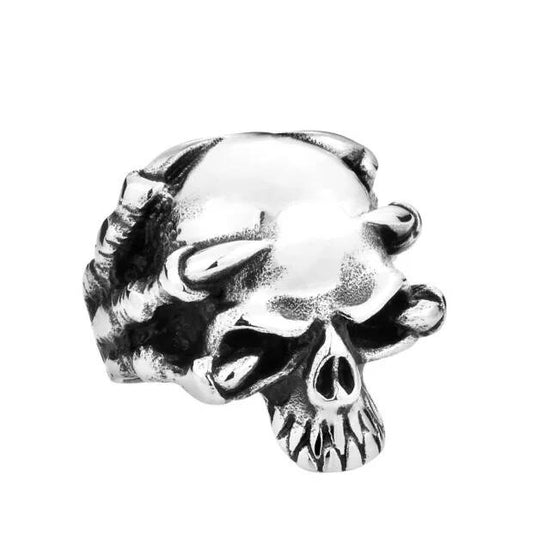 Demon Horn Skull Ring – Gothic Stainless Steel Biker Jewelry WHITE
