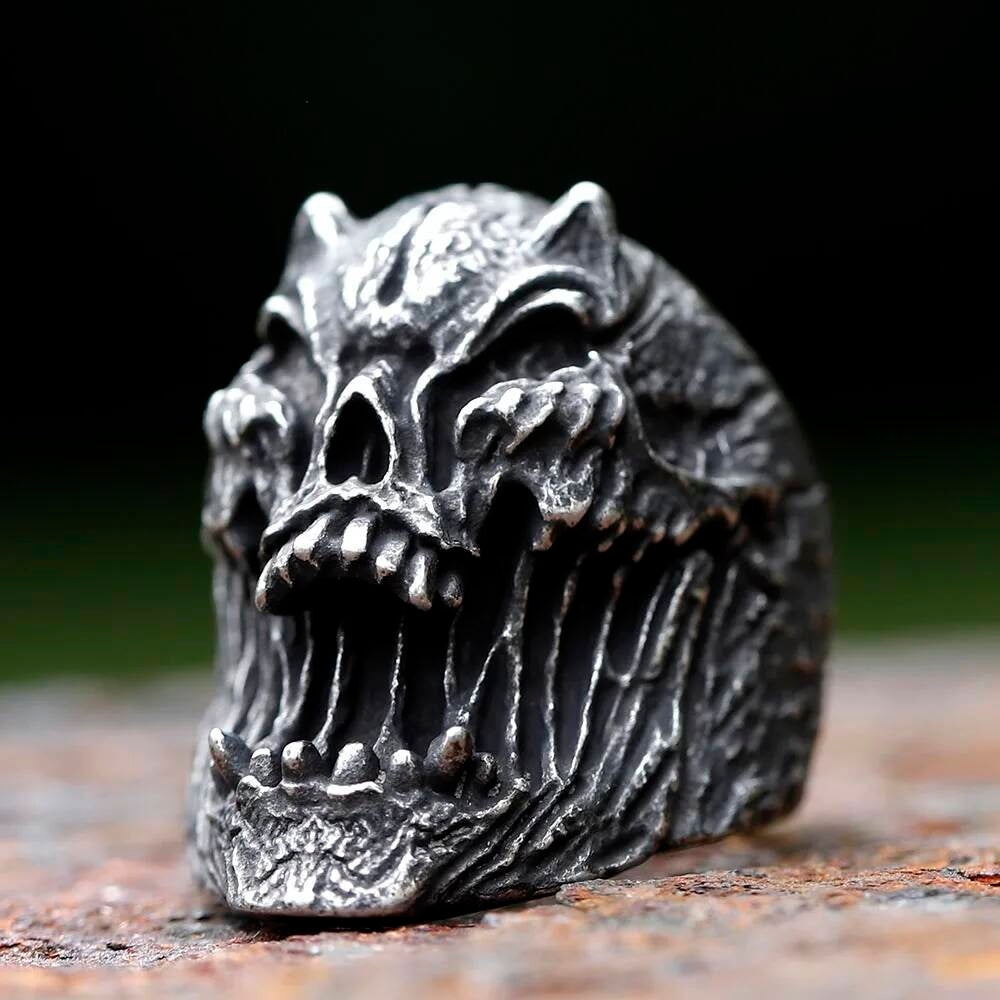 Retro Gothic Skull Ring - Stainless Steel Men's Biker Punk Jewelry Gift As Shown