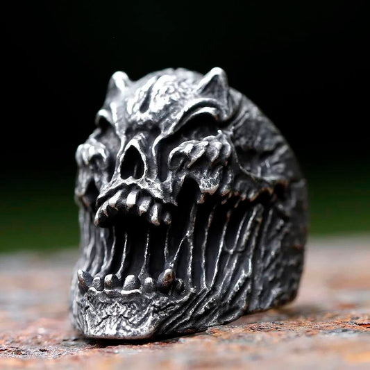 Retro Gothic Skull Ring - Stainless Steel Men's Biker Punk Jewelry Gift As Shown